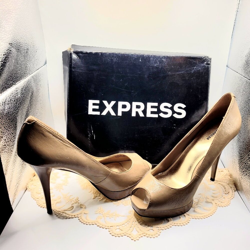 Express Nude Patent 9.5M Peep Toe Stiletto High Heels